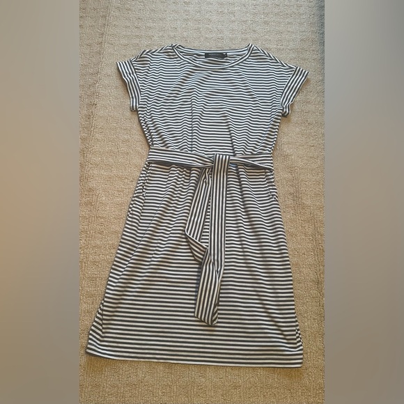 MEROKEETY Women's Casual T Shirt Dress Short Sleeve Striped Tie Waist - Picture 6 of 6